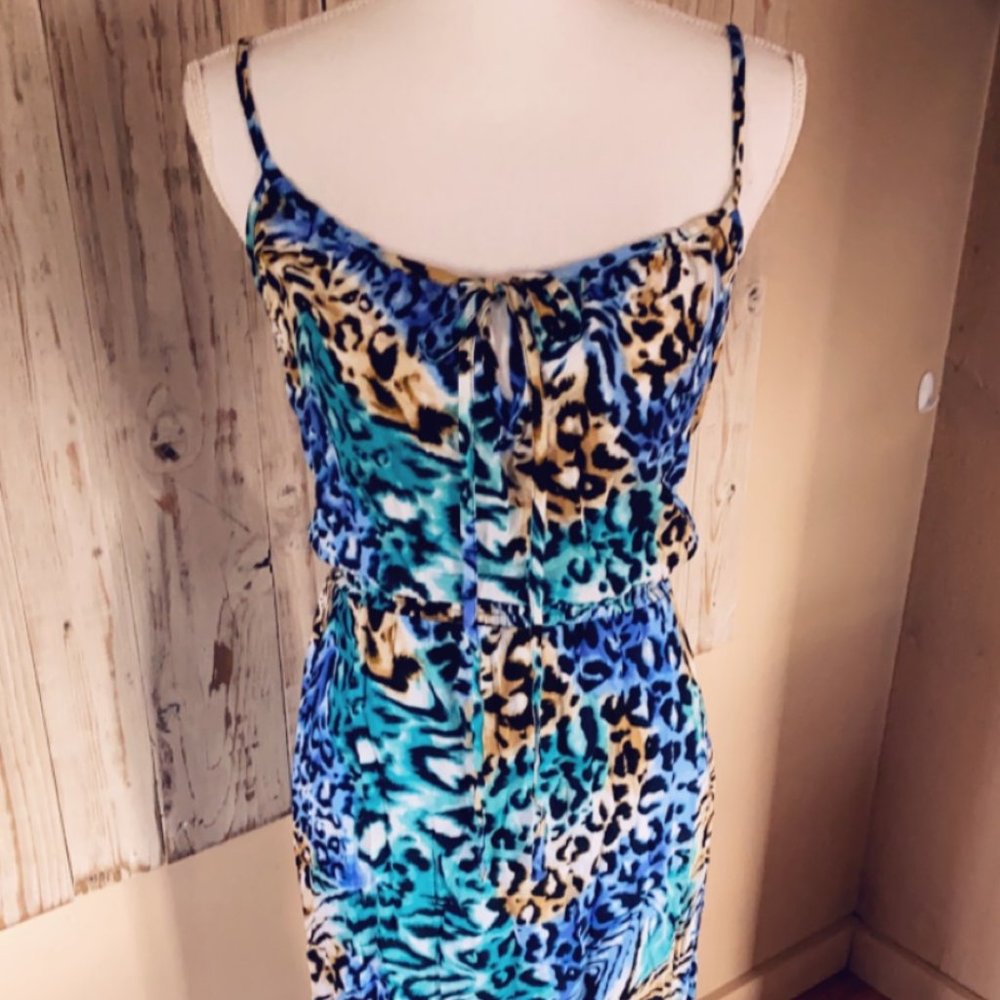 NWOT Blue + Green + Tan Leopard Maxi Dress 3X